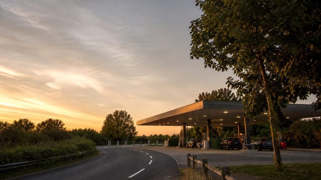 Illustration aire autoroute station service france — ambiance station-service type BP — Autoroute A4 - Aire de Longeville Sud à Longeville-lès-Saint-Avold, près d’une autoroute (photo éditoriale, non contractuelle)